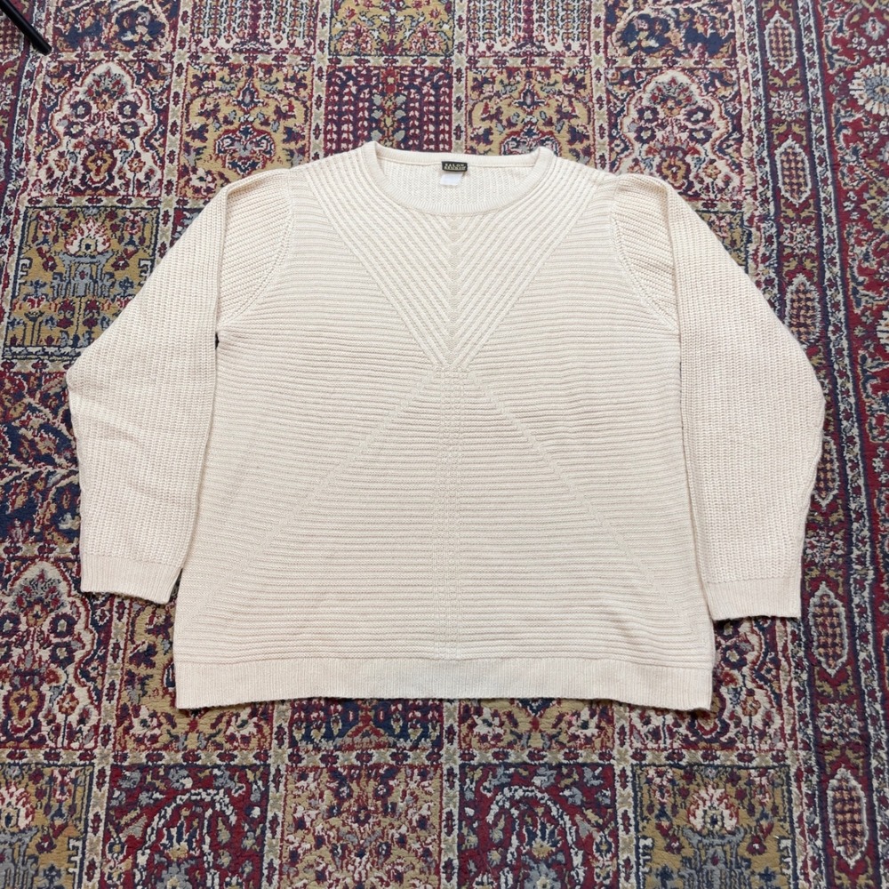 VTG 80s Salon Studio Cream Ribbed Knit Sweater Pullover Women's‎ L-XL pattern